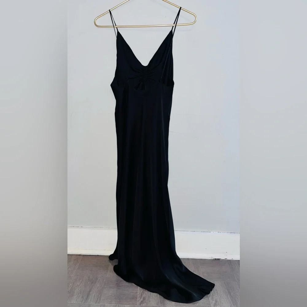 ALL SAINTS Slip Dress Drawstring Black Midi Sz 10 - Picture 4 of 11